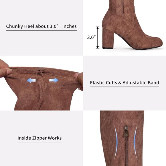 Women's Mocha Brown Suede Inner Zipper Thigh High Over The Knee High Heel Boots - Picture 4 of 9
